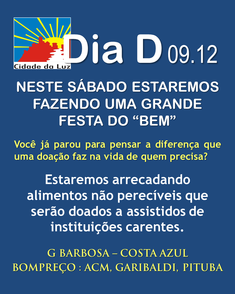 Dia D de arrecadação de alimentos - 09 de dezembro