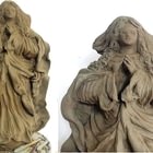 Imagem de Frei Agostinho de Jesus - detalhe: ele ora antes de fazer a escultura e depois, e pede para lembrar de pessoas enfermas, relatou Medrado em rede social.